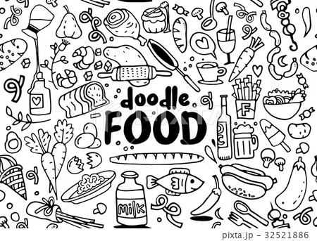 food oodles elements sketch background. Vector 32521886
