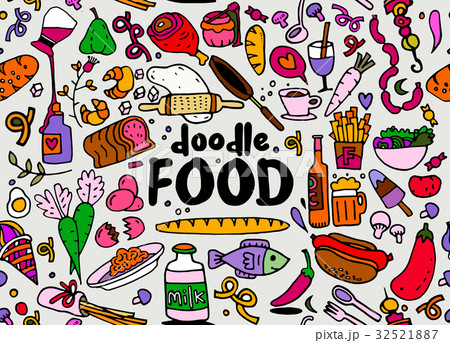 food oodles elements sketch background. Vector 32521887