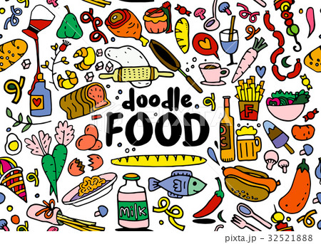 food oodles elements sketch background. Vector 32521888