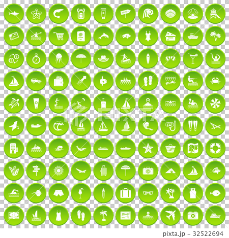 100 beach icons set green circle 100 beach icons set green circle 32522694