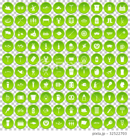 100 beer icons set green circle 32522703