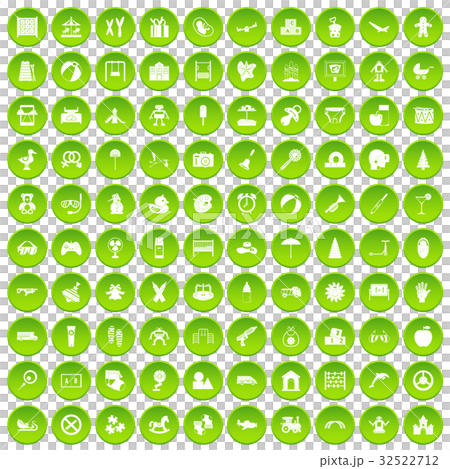 100 childhood icons set green circle - Stock Illustration [32522712 ...