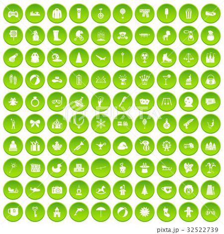 100 children icons set green circle 32522739