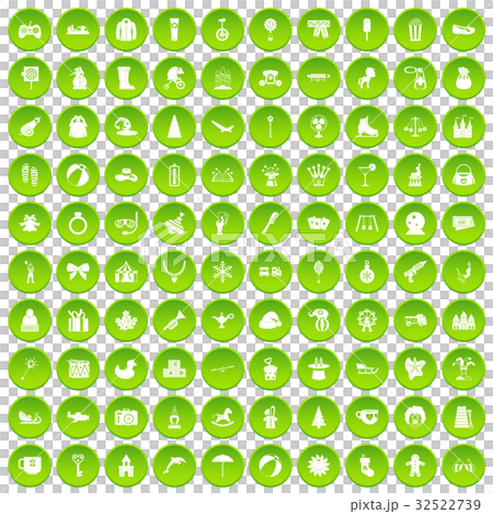 100 children icons set green circle 32522739