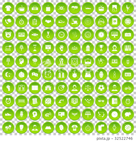 100 clock icons set green circle 32522746