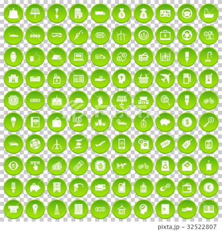 100 economy icons set green circle 32522807