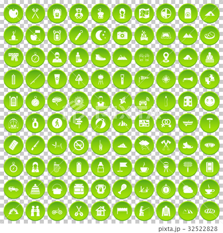 100 family camping icons set green circle 100 family camping icons set green circle 32522828