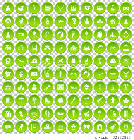 100 happy childhood icons set green circle 32522853