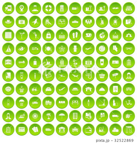 100 luggage icons set green circle 32522869