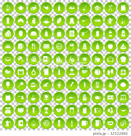 100 kitchen icons set green circle 32522892