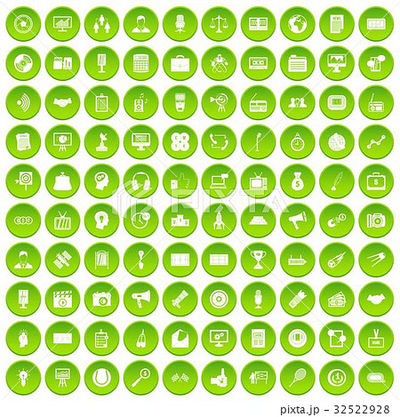 100 media icons set green circle 32522928