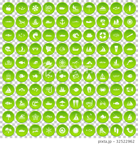 100 sea icons set green circle 32522962