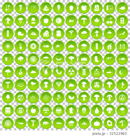 100 mushrooms icons set green circle 100 mushrooms icons set green circle 32522963