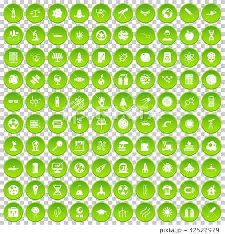 100 space technology icons set green circle 32522979