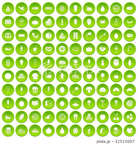 100 tasty food icons set green circle 100 tasty food icons set green circle 32523007