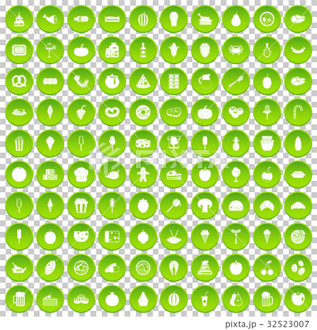 100 tasty food icons set green circle 100 tasty food icons set green circle 32523007