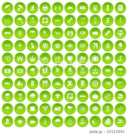 100 TV icons set green circle 32523091