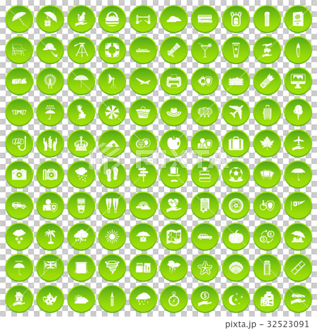 100 TV icons set green circle 32523091