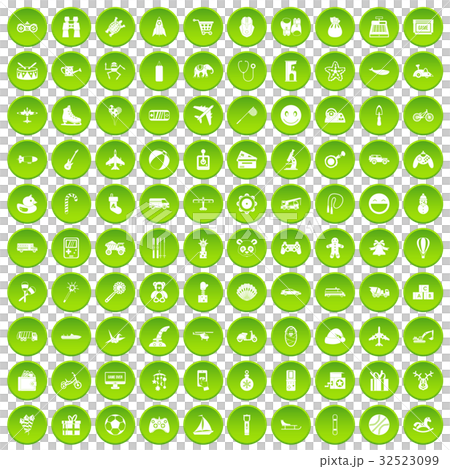 100 toys for kids icons set green circle 32523099