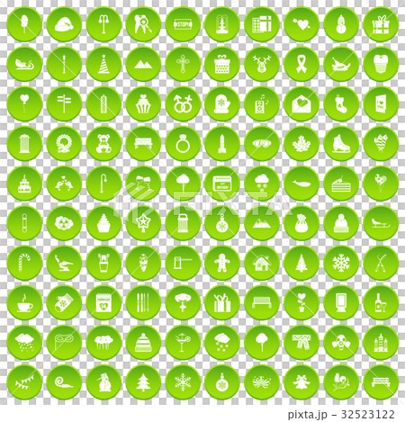 100 winter icons set green circle 100 winter icons set green circle 32523122
