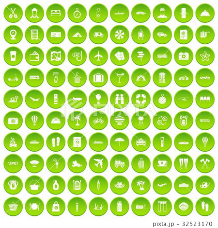 100 travel icons set green circle 32523170