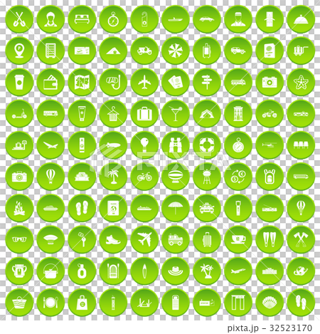 100 travel icons set green circle 32523170