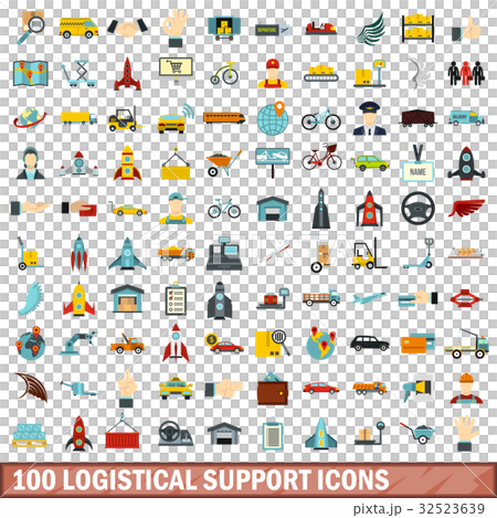 100 logistical support icons set, flat style 100 logistical support icons set, flat style 32523639