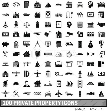 100 private property icons set, simple style 32523640