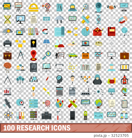 100 research icons set, flat style - Stock Illustration [32523705] - PIXTA