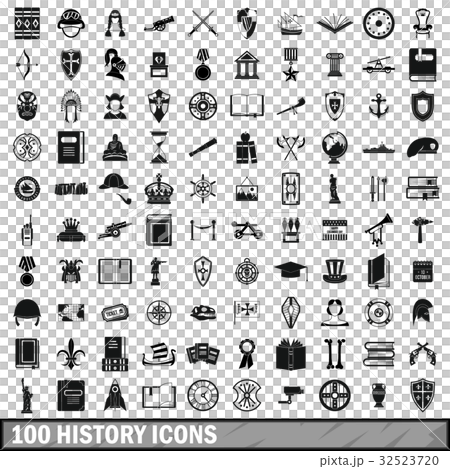 100 history icons set, simple style 32523720