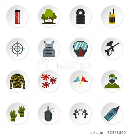 Paintball icons set, flat style 32523800