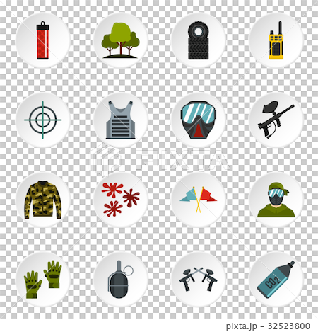 Paintball icons set, flat style 32523800