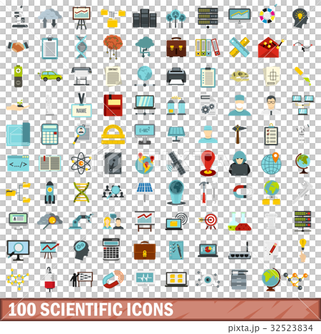 100 scientific icons set, flat style 32523834