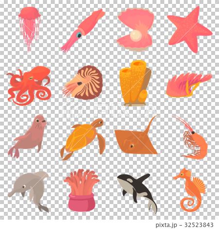 Ocean animals fauna icons set, cartoon style Ocean animals fauna icons set, cartoon style 32523843