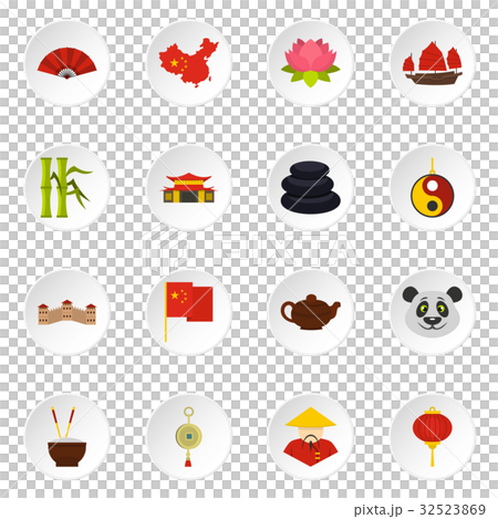 China travel symbols icons set in flat style - Stock Illustration ...