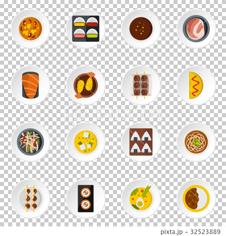Japan food icons set in flat style - Stock Illustration [32523889] - PIXTA