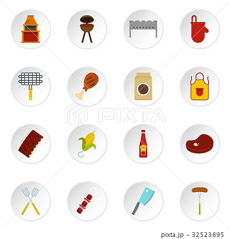BBQ food icons set in flat style 32523895