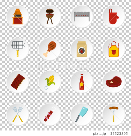 BBQ food icons set in flat style 32523895