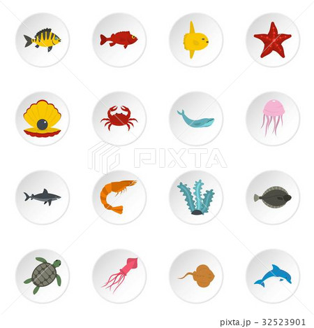 Sea animals icons set in flat style 32523901