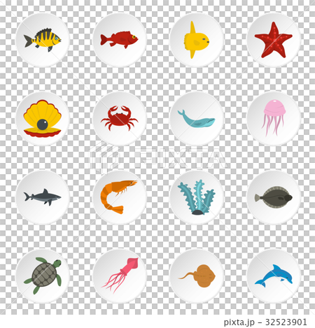 Sea animals icons set in flat style Sea animals icons set in flat style 32523901