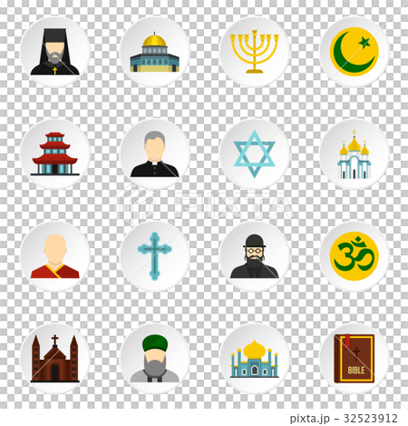 Religious symbol icons set, flat style - Stock Illustration [32523912 ...