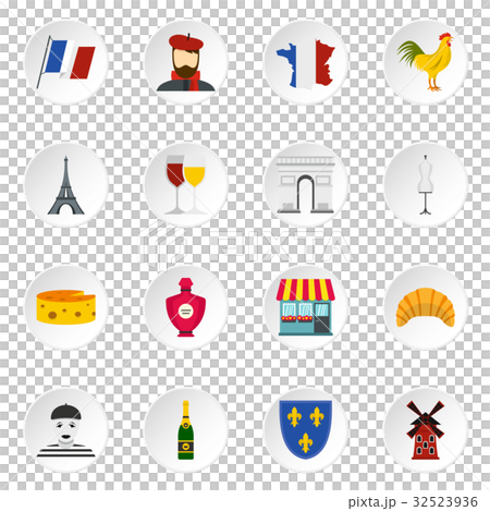 France travel set flat icons - Stock Illustration [32523936] - PIXTA