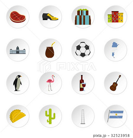Argentina travel items icons set in flat style 32523958
