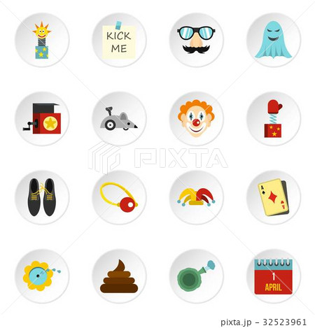 April fools day icons set, flat style - Stock Illustration