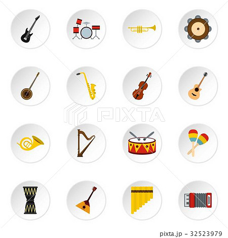 Musical instruments icons set, flat style 32523979