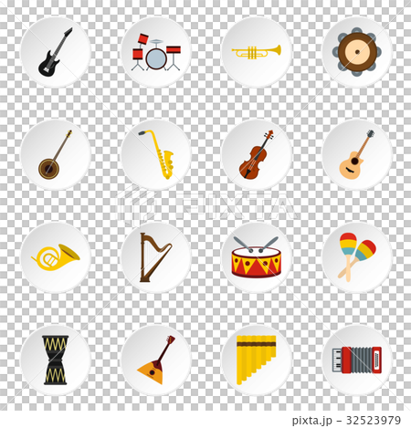 Musical instruments icons set, flat style 32523979