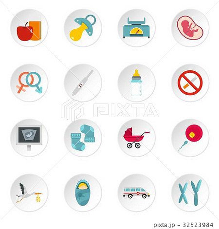 Pregnancy symbols icons set in flat style 32523984