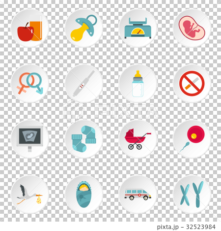 Pregnancy symbols icons set in flat style 32523984