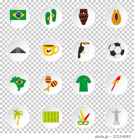 Brazil travel symbols icons set in flat style Brazil travel symbols icons set in flat style 32524085