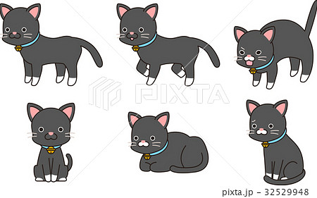 黒い猫のポーズ集のイラスト素材